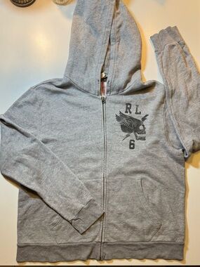 Ralph Lauren Denim & Supply Grey Zip Hoodie with Skull Size XL